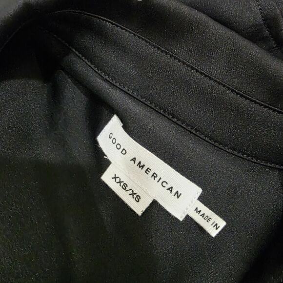 Good American Black Rhinestone Button Satin Oversized Shirt Size XXS/XS $159 - Picture 4 of 7